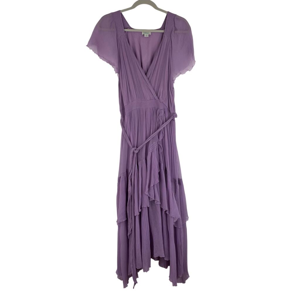 Sundance Purple Mary Anne Tiered Crinkle Ruffle Belted Chiffon Dress Size PM